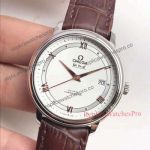 Copy De Ville Omega  White Roman Face Brown Leather Strap Watches 32mm